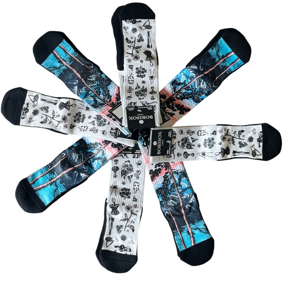 2 pairs Bobisox Athletic crew socks bundle art print floral mountains - Picture 7 of 9